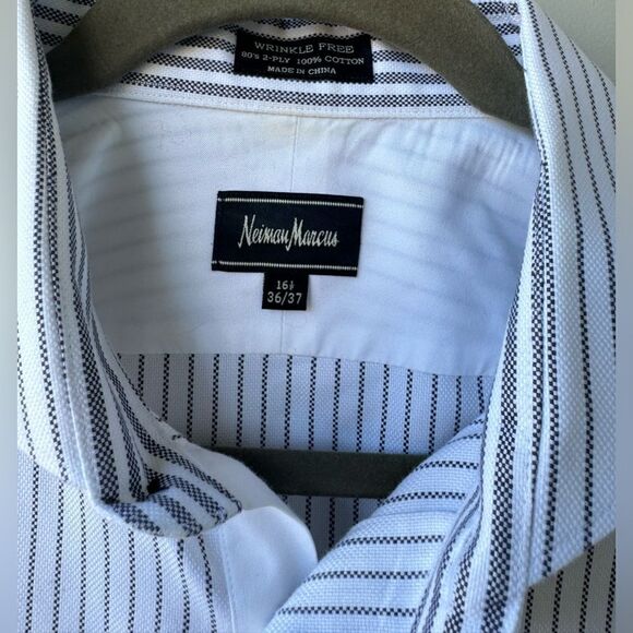 Neiman Marcus Wrinkle Free 2-Ply 100% Cotton Shirt Mens 16.5 36/37 Striped - Picture 4 of 7